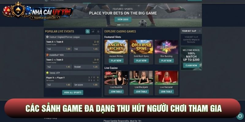 Các sảnh game đa dạng thu hút người chơi tham gia